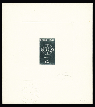 N°1218 Europa 1959 25f, épreuve en vert-bleu signée