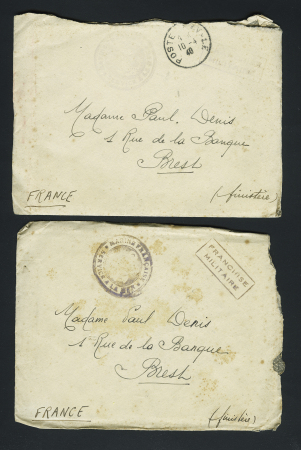 POSTE NAVALE 4 lettres en franchise d'un médecin de la marine à bord de la canonnière Francis Garnier de la flotille du Yang Tsé Kiang (pas de mention, mais l'une contient une carte à en-tete de la flotille du Yang 