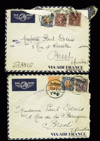 3 lettres avec griffe de censure de la base navale de Shanghaï, tous états (sur une lettre, un timbre manque)