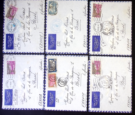 30 lettres dont plis de poste navale expédiées du Cameroun en FM par avion, lettres par avion de Shanghaï (1939), on note une lettre en FM avec CAD hexagonal "cuirassé Lorraine" (1939 et cachet noir avec ancre "cuira