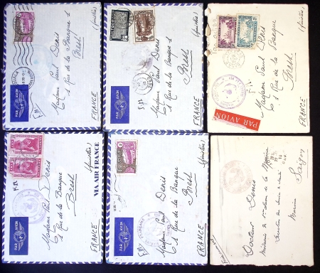 30 lettres dont plis de poste navale expédiées du Cameroun en FM par avion, lettres par avion de Shanghaï (1939), on note une lettre en FM avec CAD hexagonal "cuirassé Lorraine" (1939 et cachet noir avec ancre "cuira