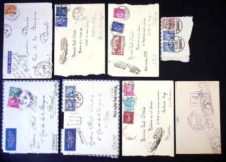 30 lettres dont plis de poste navale expédiées du Cameroun en FM par avion, lettres par avion de Shanghaï (1939), on note une lettre en FM avec CAD hexagonal "cuirassé Lorraine" (1939 et cachet noir avec ancre "cuira