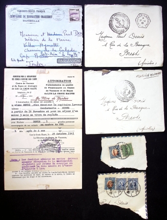 30 lettres dont plis de poste navale expédiées du Cameroun en FM par avion, lettres par avion de Shanghaï (1939), on note une lettre en FM avec CAD hexagonal "cuirassé Lorraine" (1939 et cachet noir avec ancre "cuira