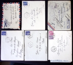 9 plis divers de poste navale dont CAD hex "croiseur Duguay Trouin" (1950), ravitailleur Jules Verne (1938 et 1939), "porte avions Lafayette" (1953 et 1954) et CAD rond "Brest-Arsenal Finistère" (1939). B et TB