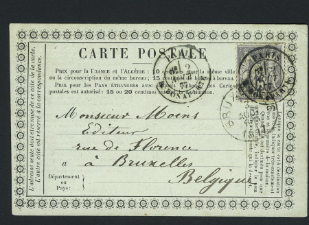 CP privée sur carton vert pêle "Société d'Acclimatation 19 rue de Lille, Paris" (PRI S 14) adressée en Belgique. TB. Cote 70€