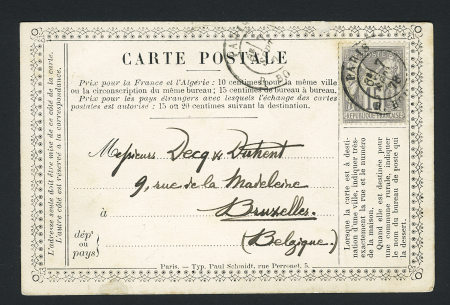 CP privée sur carton blanc " C. Klinsieck, librairie de l'Institut de France, 11 rue de Lille à Paris" (PRI K 1 B) adressée à Bruxelles. TB. Cote 80€