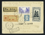 14.12.1929 Paris - Saïgon par Lasalle, Rebart et Faltot accidenté Tripolitaine, lettre recommandée ave griffe noire "Courrier accidenté" (M251). TB