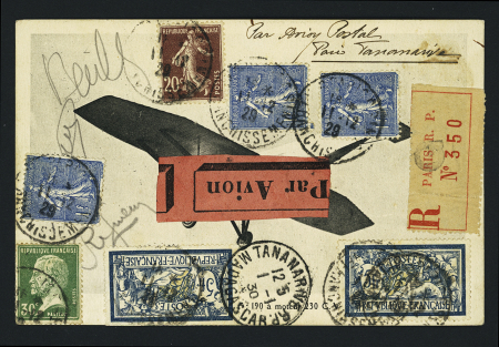 13/12.1.1.29 Paris Tananarive par Roux et Caillol - carte illustrée recommandée (M249). TB