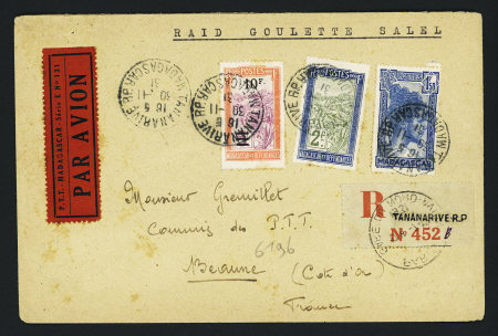 1/7.12.1931 Tananarive Djibouti - France par Goulette, env. recommandée ordinaire (M17a Madagascar). TB