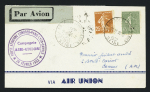20.2.1932 Paris - Cannes : lettre avec cachet violet "Poste aérienne Londres - Paris - Lyon - Cannes - Compagnie Air Union 20 février 1932 (M297). TB