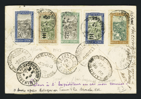 22/9 - 10/10 - 1932 Tananarive - France via Broken - Hill. Lettre recommandée avec diverses escales (M43). TB