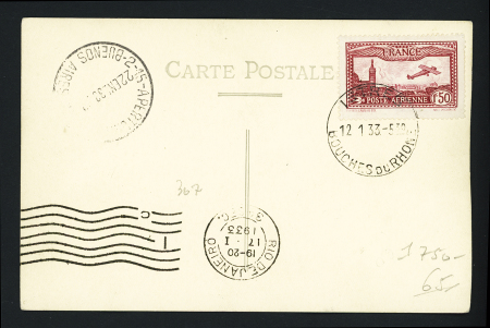 12/22.1.33 Istres - Buenos Aires par Mermoz, CP spéciale avec affigie de l'équipage (M307). TB