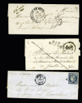 AIN : 8 lettres classiques et sage dont cursive "11 St Germain de Joux" (ind 14 - 1852) et n°28 OBL T16 Belley (1868). TB