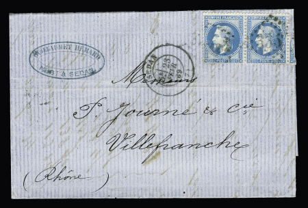 ARDENNES : 7 lettres avec double cursive "7 Charleville Mézières" et diverses MP de Sedan en rouge. TB