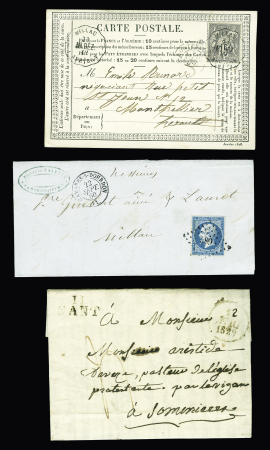 AVEYRON : 7 lettres dont n°77 OBL CAD conv. Station "Millau mi. Bez Aveyron" (1876 - ind 18) sur CP précurseur. TB