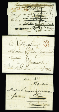 DROME : 3 déboursés : "Deb Romans" (An 9 - ind 18), "Deb 25 Romans" (1812 - ind 17) - Deb Tain (1818 - ind 18). TB Cote totale 750€