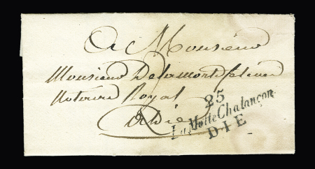 DROME : Cursive "25 La Motte Chalançon Die" (1827 - ind 19)