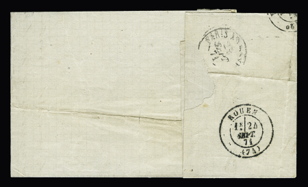 N°25 + 27 + 37 OBL étoile 16 + CAD "Paris R. de Palestro (23 sept 71) sur lettre, AFF tricolore. TB