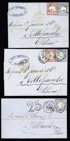11 lettres 1872 - 1918 dont OBL fer à cheval, OBL allemandes sur TP français (1918). TB