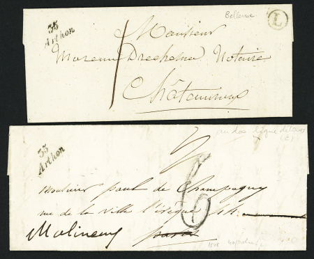 ARTHON : 2 lettres avec cursives "35 Arthon" (1847 et 1848), ind 17 chacune. TB