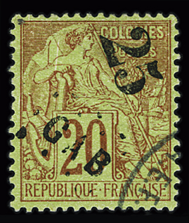 N°3 25 sur 20c brique sur vert, obl., TTB