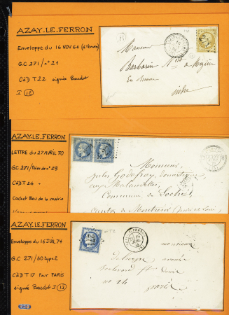 5 lettres avec GC 271 + T22 (3), T24 (1870) et T17 (1874) d'Azay le Ferron, ind 12 chacune. TB
