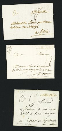 3 lettres avec MP (L n°1 et L n°1A, presqu'à sec), ind 11 chacune. TB