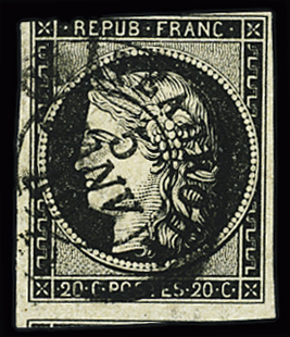 N°3, 20c oir, timbre détaché OBL CAD type 15 "Chateauroux" (5 janv 49), ind 20. TB