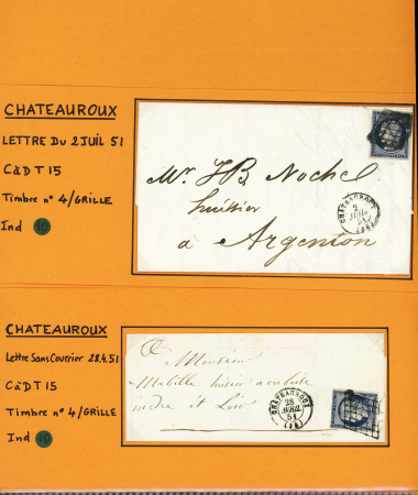 10 lettres de Chateauroux AFF n°4, 25c bleu OBL grille ou PC. TB