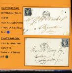 10 lettres de Chateauroux AFF n°4, 25c bleu OBL grille ou PC. TB