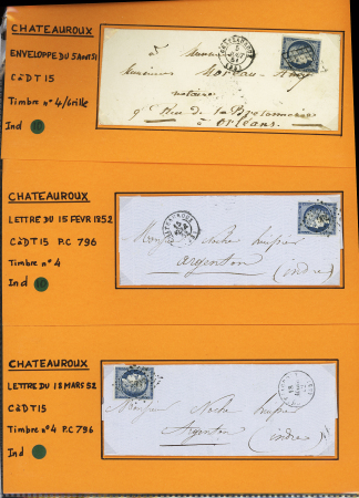 10 lettres de Chateauroux AFF n°4, 25c bleu OBL grille ou PC. TB