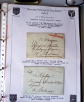 Bel album brun simili-cuir Leuchtturm avec boitier contenant 37 marques postales de Chateauroux + 6 décrets et documents dont plis de la Révolution Française. A étudier. TB