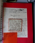 Bel album brun simili-cuir Leuchtturm avec boitier contenant 37 marques postales de Chateauroux + 6 décrets et documents dont plis de la Révolution Française. A étudier. TB