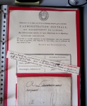 Bel album brun simili-cuir Leuchtturm avec boitier contenant 37 marques postales de Chateauroux + 6 décrets et documents dont plis de la Révolution Française. A étudier. TB