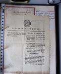 Bel album brun simili-cuir Leuchtturm avec boitier contenant 37 marques postales de Chateauroux + 6 décrets et documents dont plis de la Révolution Française. A étudier. TB