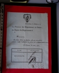 Bel album brun simili-cuir Leuchtturm avec boitier contenant 37 marques postales de Chateauroux + 6 décrets et documents dont plis de la Révolution Française. A étudier. TB