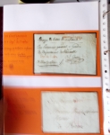 Bel album brun simili-cuir Leuchtturm avec boitier contenant 37 marques postales de Chateauroux + 6 décrets et documents dont plis de la Révolution Française. A étudier. TB
