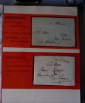 Bel album brun simili-cuir Leuchtturm avec boitier contenant 71 plis de ou pour Chateauroux avec MP et CAD dont lettre pour Chateauroux avec MP ronde "Bureau français Rome", 3 MP rouges "P 35 P Chateauroux", 2 franchise