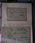 Bel album brun simili-cuir Leuchtturm avec boitier contenant 71 plis de ou pour Chateauroux avec MP et CAD dont lettre pour Chateauroux avec MP ronde "Bureau français Rome", 3 MP rouges "P 35 P Chateauroux", 2 franchise