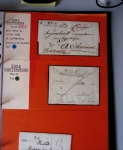 Bel album brun simili-cuir Leuchtturm avec boitier contenant 71 plis de ou pour Chateauroux avec MP et CAD dont lettre pour Chateauroux avec MP ronde "Bureau français Rome", 3 MP rouges "P 35 P Chateauroux", 2 franchise