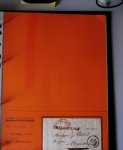 Bel album brun simili-cuir Leuchtturm avec boitier contenant 71 plis de ou pour Chateauroux avec MP et CAD dont lettre pour Chateauroux avec MP ronde "Bureau français Rome", 3 MP rouges "P 35 P Chateauroux", 2 franchise