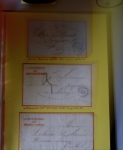 Bel album brun simili-cuir Leuchtturm avec boitier contenant 71 plis de ou pour Chateauroux avec MP et CAD dont lettre pour Chateauroux avec MP ronde "Bureau français Rome", 3 MP rouges "P 35 P Chateauroux", 2 franchise