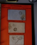 Bel album brun simili-cuir Leuchtturm avec boitier contenant 71 plis de ou pour Chateauroux avec MP et CAD dont lettre pour Chateauroux avec MP ronde "Bureau français Rome", 3 MP rouges "P 35 P Chateauroux", 2 franchise