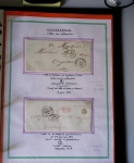 Bel album brun simili-cuir Leuchtturm avec boitier contenant 71 plis de ou pour Chateauroux avec MP et CAD dont lettre pour Chateauroux avec MP ronde "Bureau français Rome", 3 MP rouges "P 35 P Chateauroux", 2 franchise
