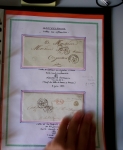 Bel album brun simili-cuir Leuchtturm avec boitier contenant 71 plis de ou pour Chateauroux avec MP et CAD dont lettre pour Chateauroux avec MP ronde "Bureau français Rome", 3 MP rouges "P 35 P Chateauroux", 2 franchise