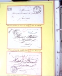 Bel album brun simili-cuir Leuchtturm avec boitier contenant 71 plis de ou pour Chateauroux avec MP et CAD dont lettre pour Chateauroux avec MP ronde "Bureau français Rome", 3 MP rouges "P 35 P Chateauroux", 2 franchise