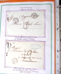 Bel album brun simili-cuir Leuchtturm avec boitier contenant 71 plis de ou pour Chateauroux avec MP et CAD dont lettre pour Chateauroux avec MP ronde "Bureau français Rome", 3 MP rouges "P 35 P Chateauroux", 2 franchise