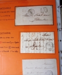 Bel album brun simili-cuir Leuchtturm avec boitier contenant 71 plis de ou pour Chateauroux avec MP et CAD dont lettre pour Chateauroux avec MP ronde "Bureau français Rome", 3 MP rouges "P 35 P Chateauroux", 2 franchise