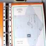 Bel album brun simili-cuir Leuchtturm contenant 87 lettres classiques affranchies de Chateauroux dont 2 AFF n°10, 3 AFF n°17, avec timbres-taxe carrés, 5 AFF Bordeaux, convoyeurs-stations etc. TB