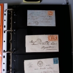 Bel album brun simili-cuir Leuchtturm contenant 87 lettres classiques affranchies de Chateauroux dont 2 AFF n°10, 3 AFF n°17, avec timbres-taxe carrés, 5 AFF Bordeaux, convoyeurs-stations etc. TB